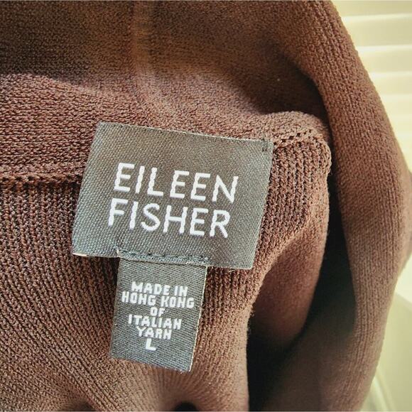 EILEEN FISHER BROWN BUTTON DOWN CARDIGAN SIZE LARGE - Picture 5 of 6